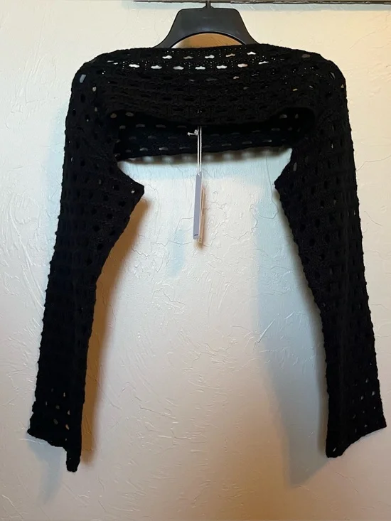 NWT ANTHROPOLOGIE Self-Contrast Open Weave Shrug in Black One Size Fits Most - Picture 5 of 9